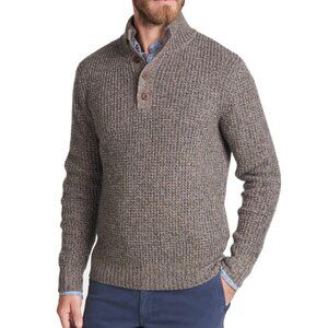 Faherty 1/4 Button Sweater Mens L Beige Cashmere Wool Blend Chunky Knit